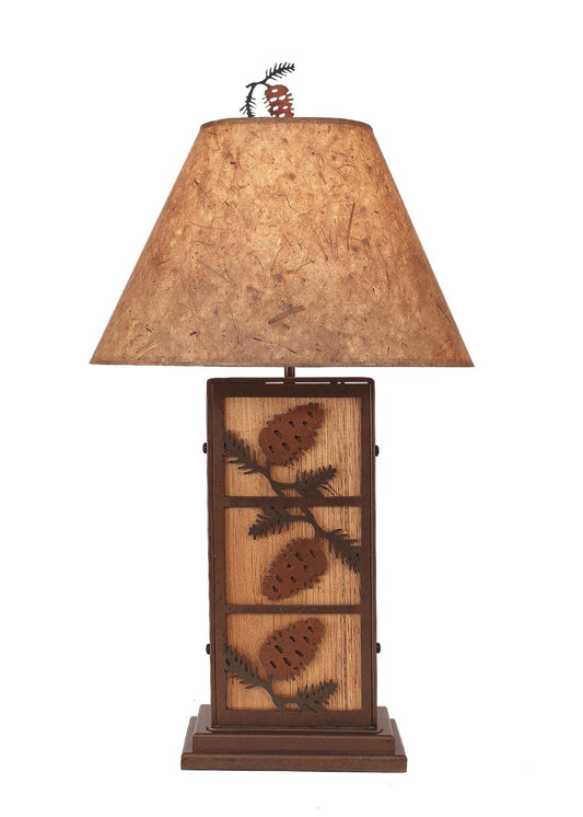 PINE CONE IRON/WOOD TABLE LAMP