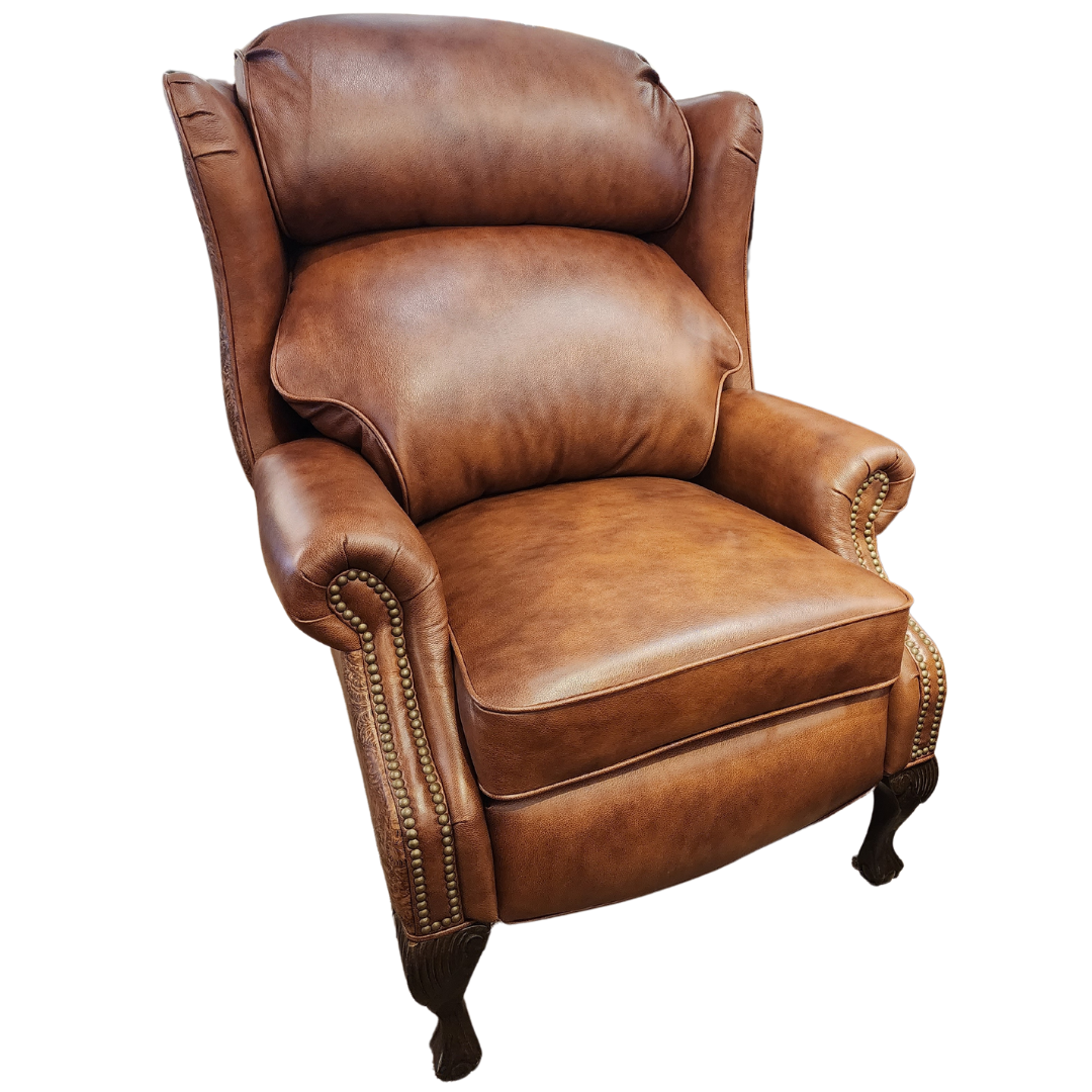 Alexandria Push Back Recliner, Tooled Leather